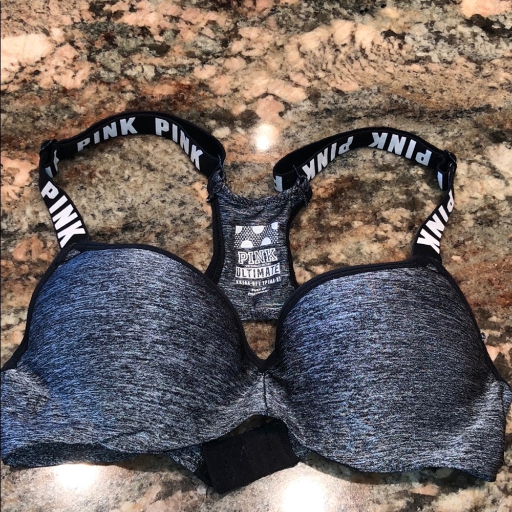 PINK XS push-up pigeonnant sports bra